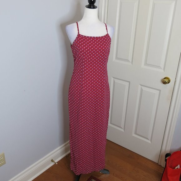 Red Patterned Maxi Dress Spaghetti Straps Side Slits - Picture 6 of 10